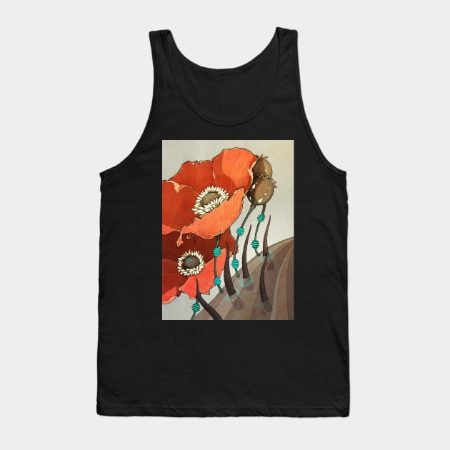 Red Opium Poppies Tank Top by kirimoth